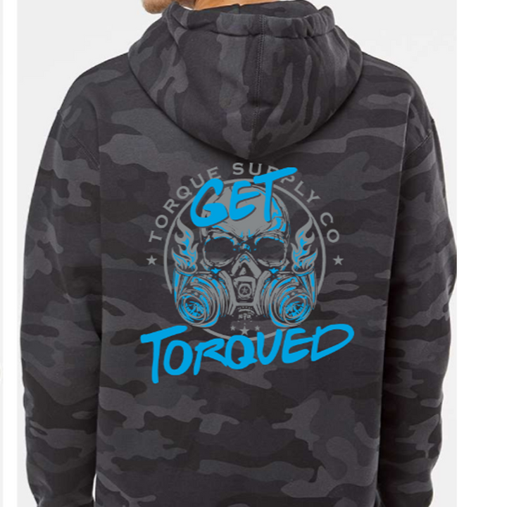 "Get Torqued" Camo Blue logo Hoodie